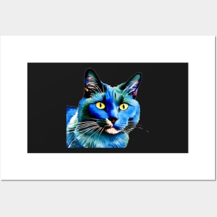 Beautiful blue cat watercolor. Posters and Art